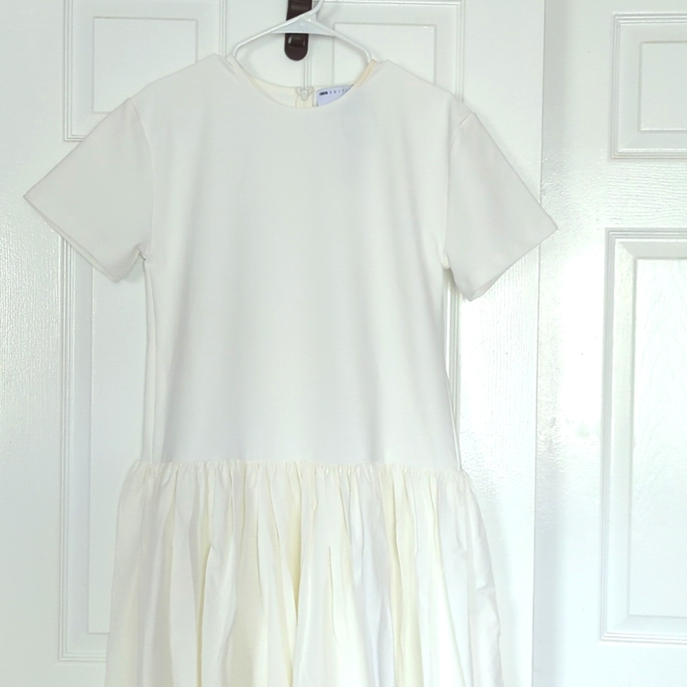 NEW ASOS EDITION jersey contrast fabric T-shirt dress with drop waist in white